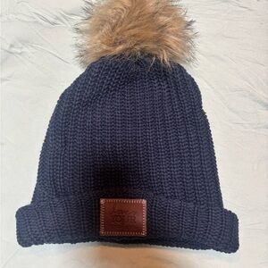 Love Your Melon Navy Knit Beanie with Faux Fur Pom-Pom